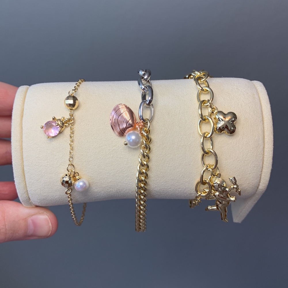 3 Piece Set Pretty Bird Real Gold Plated Charm Bracelets